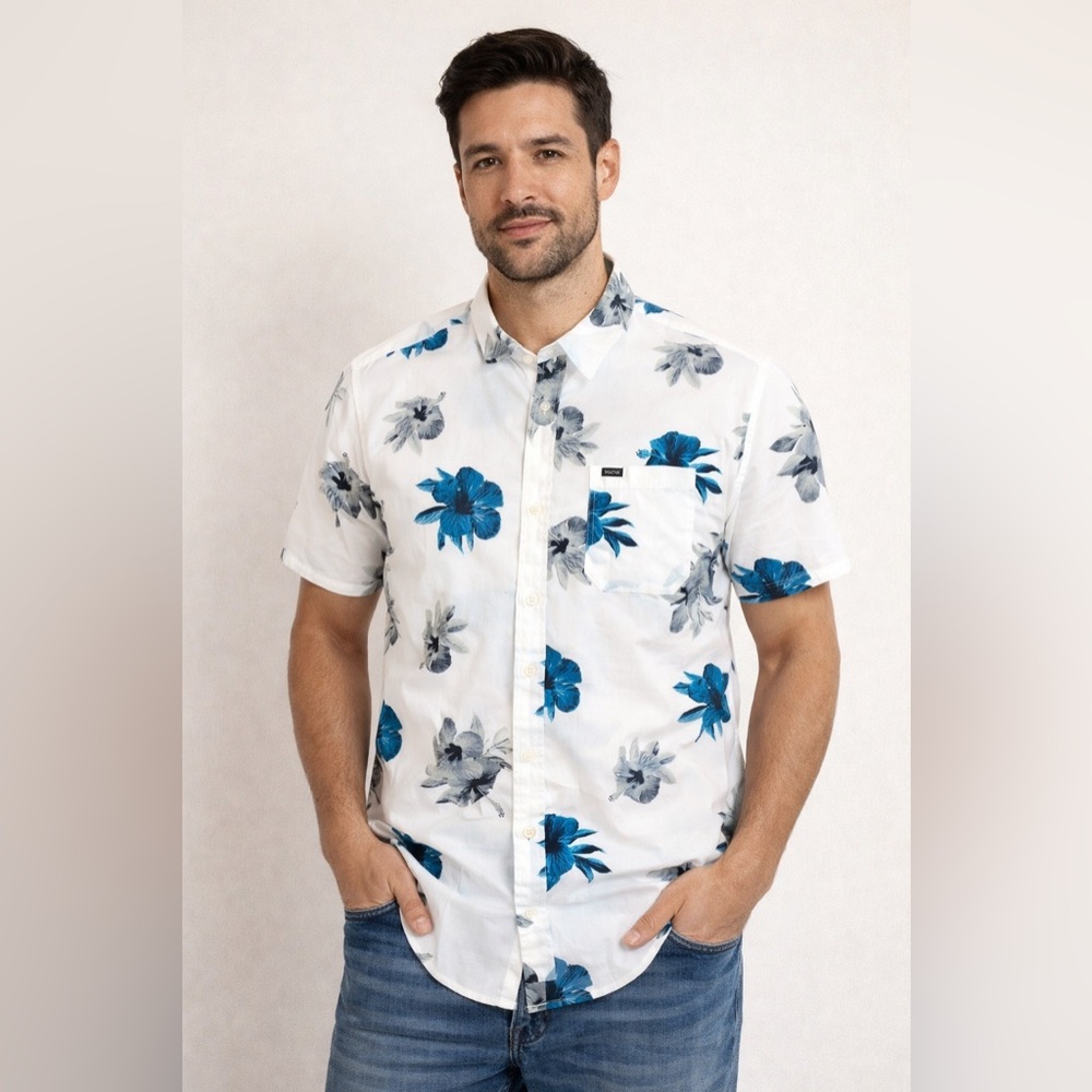 Matix Floral Button Up Shirt Mens L Blue Hibiscus Tropical Skate Surf NWT.